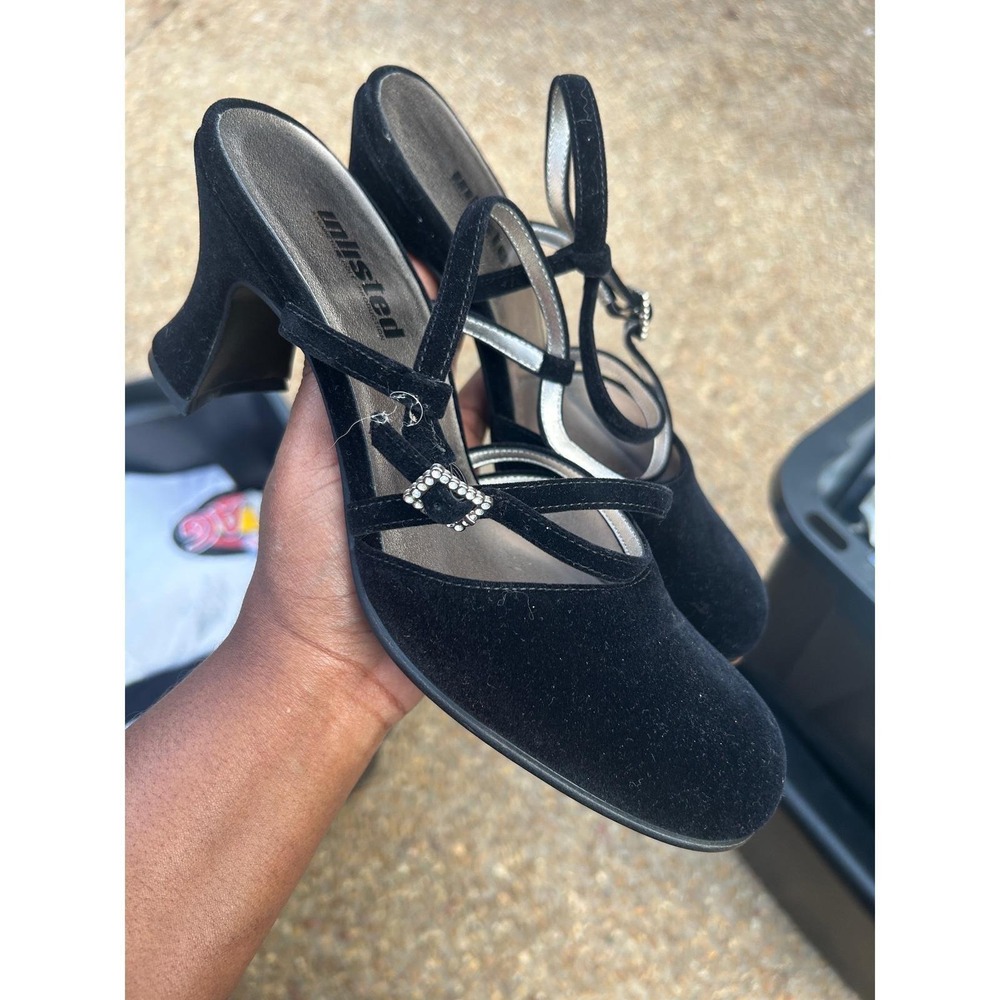Unlisted Heels Women‎ 9 Black Fabric Rhinestone Buckle Block Pump
